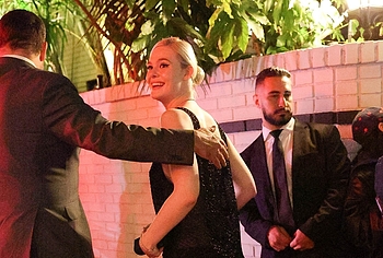 Elle Fanning in transparent dress