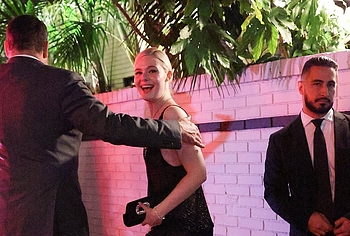 Elle Fanning in transparent dress